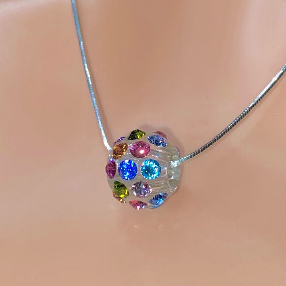 Multicoloured Acrylic Crystal Necklace Embellished with Crystal Stone Elements - Picture 3 of 9